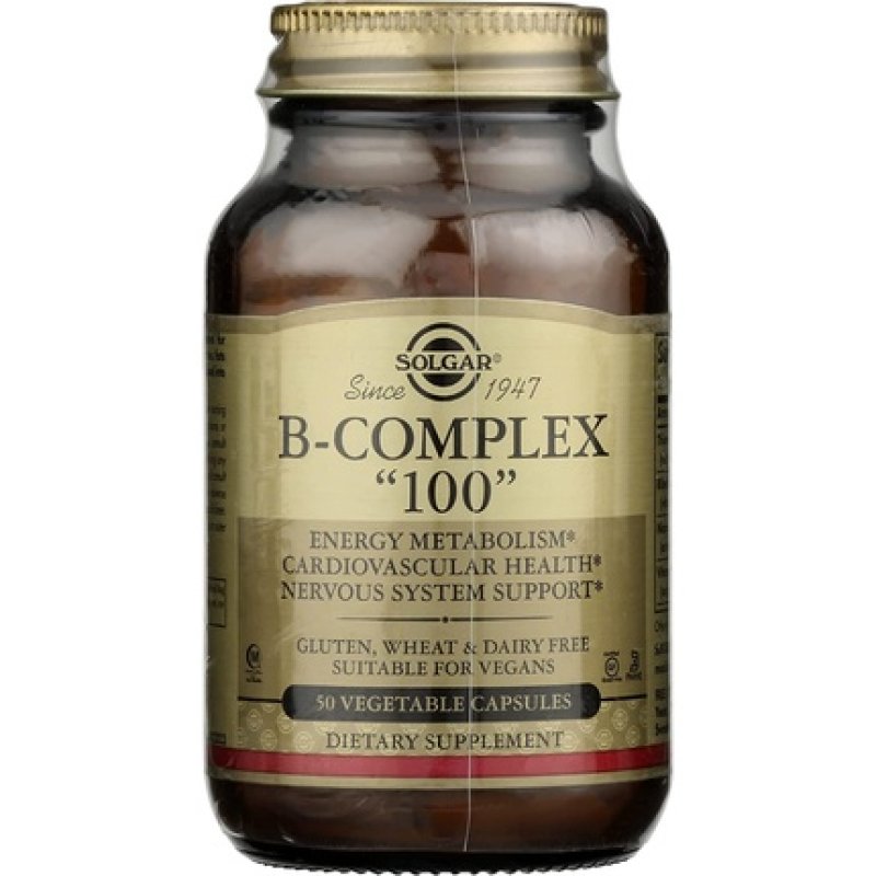 Solgar B-Complex 100 Vegetable Capsules - Heart Health Nervous System Support Energy Metabolism - Non GMO Vegan Gluten