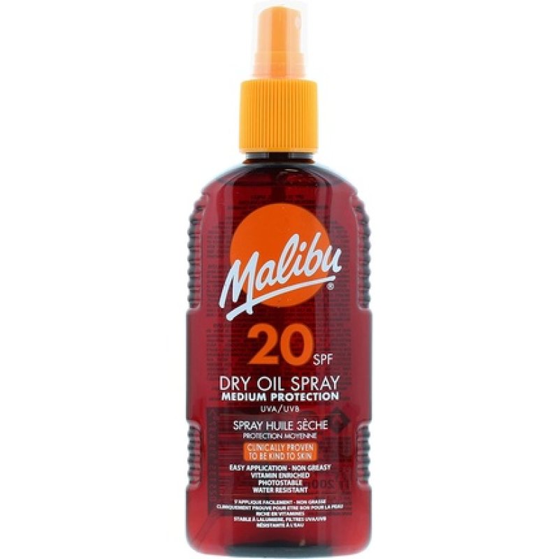 Malibu Sun SPF 20 Non-Greasy Dry Oil Spray for Tanning High Protection Water Resistant 200ml