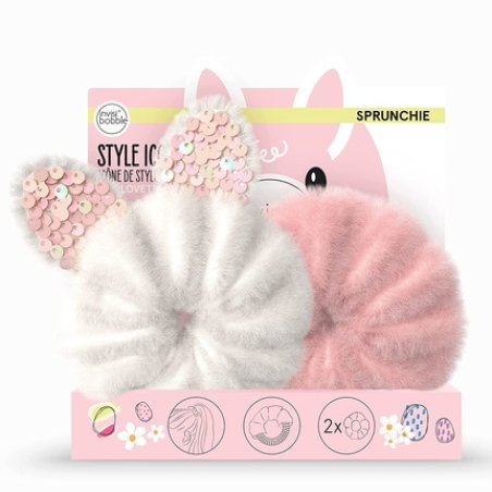 invisibobble Scrunchie Set for Girls - 2 Plush Scrunchies with Bunny Ears in White and Pink - Super Cute Hair