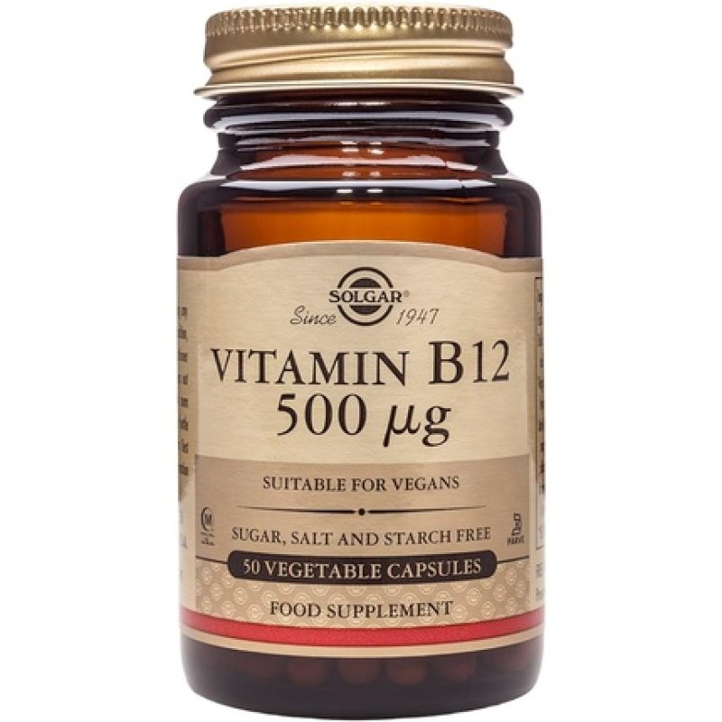 Solgar Vitamin B12 500µg Vegetable Capsules - Easy to Take Form - Support for Nervous System, Heart, and Mind - Vegan