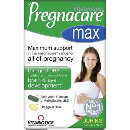 Pregnacare Max Pregnancy Vitamins Supplement with Folic Acid and Omega-3 DHA - UK's No.1 Pregnancy Brand by Vitabiotics