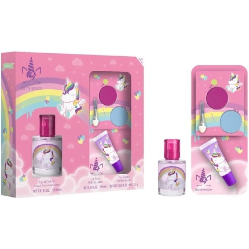 Eau My Unicorn Gift Set for Kids Eau de Toilette Lip Gloss Eye Shadow Palette Brush Vegan FSC Approved
