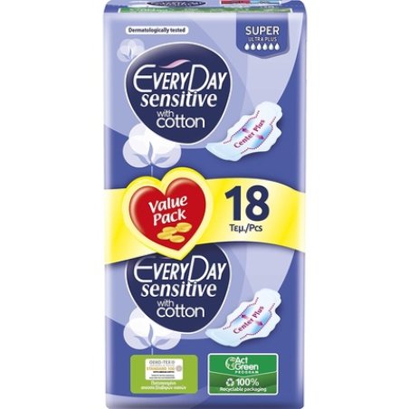 Everyday Sensitive Cotton Absorbent Ultra Long with Wings Filter with Cotton 18 Units