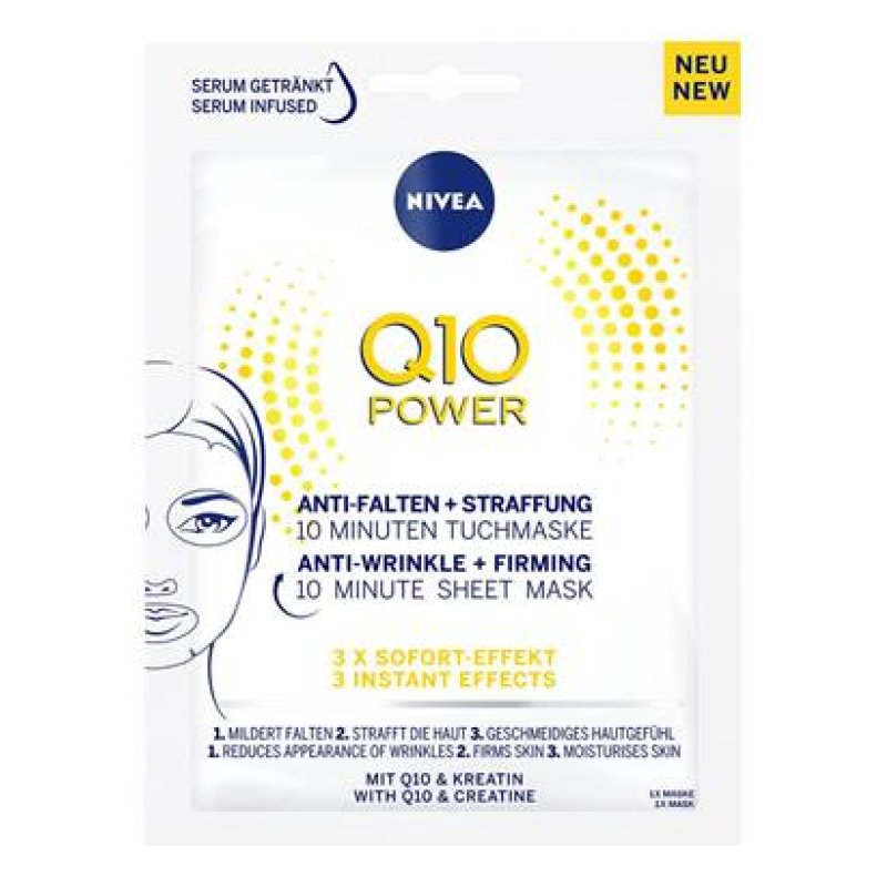 NIVEA Q10 Power Anti-Wrinkle Firming Sheet Mask with Coenzyme Q10 10 Minute Anti Wrinkle Cream Mask 5 Count