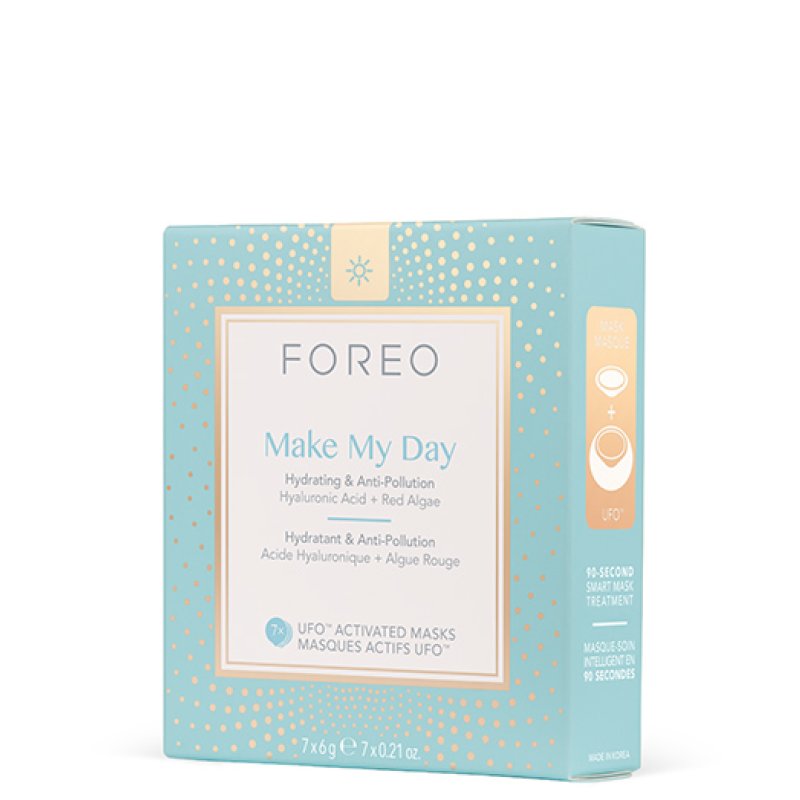 FOREO Make My Day UFO Activated Facial Mask for Dry Dehydrated Skin 7 Pack Moisturizing and Anti-pollution Hyaluronic
