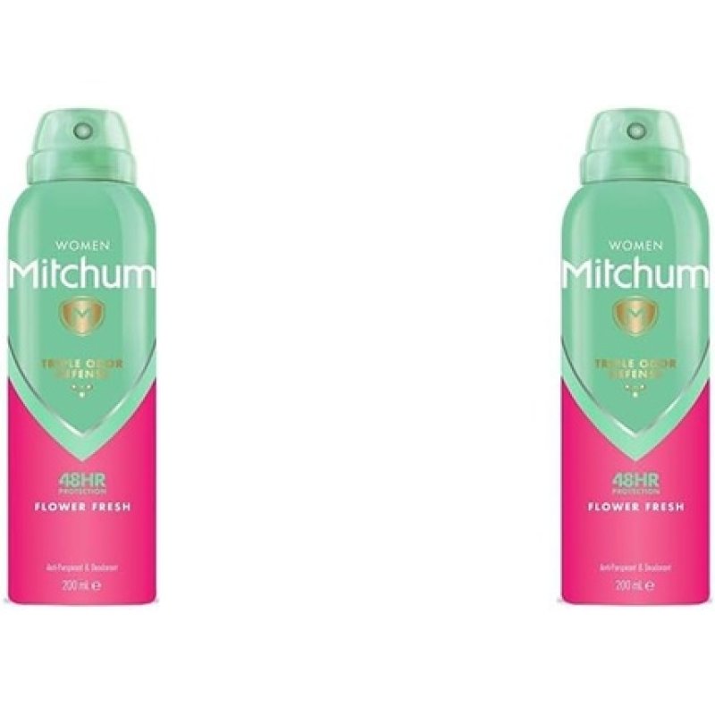 Mitchum Women Triple Odor Defense 48HR Protection Aerosol Deodorant & Anti-Perspirant Flower Fresh 200ml - Pack of 2