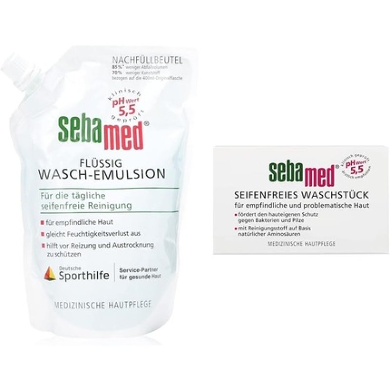 Sebamed Liquid Washing Emulsion Refill Pack for Sensitive and Problematic Skin & Soap-Free Washing Bar 150g