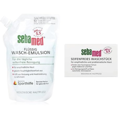 Sebamed Liquid Washing Emulsion Refill Pack for Sensitive and Problematic Skin & Soap-Free Washing Bar 150g