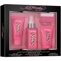 Ed Hardy by Christian Audigier for Women 4 Pc Gift Set Body Mist 3.4oz Body Lotion 1.7oz Body Wash 1.7oz Shower Steamer