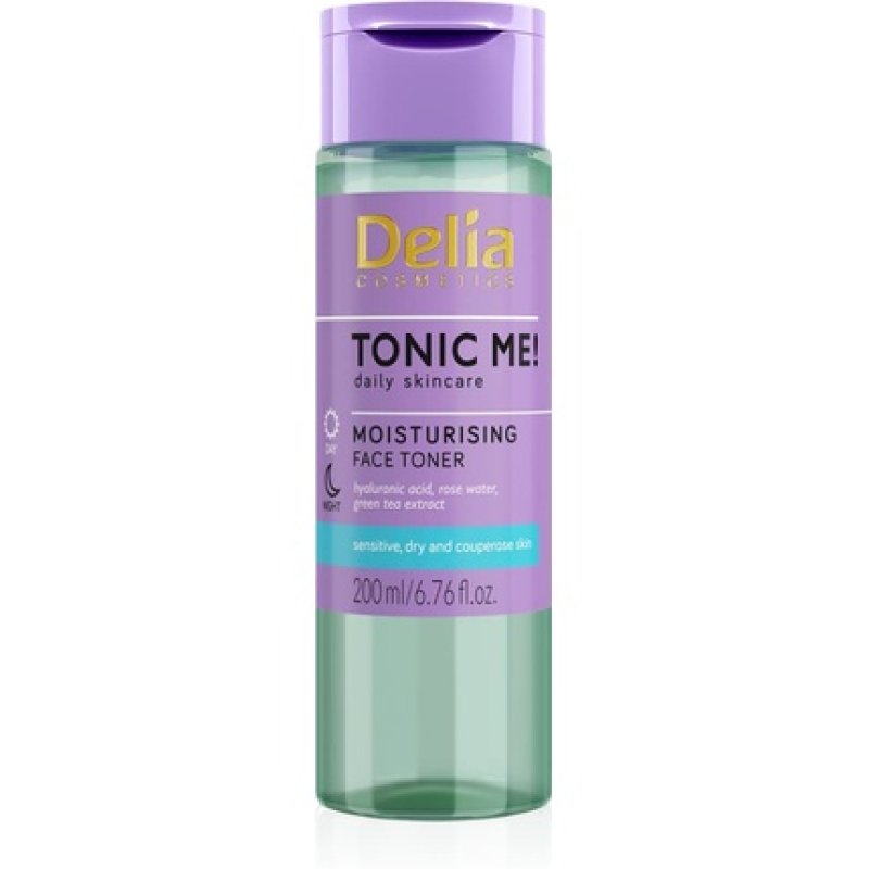 Delia Cosmetics Tonic Me Moisturizing Tonic for Sensitive and Dry Skin with Hyaluronic Acid, Rose Petal, Green Tea and