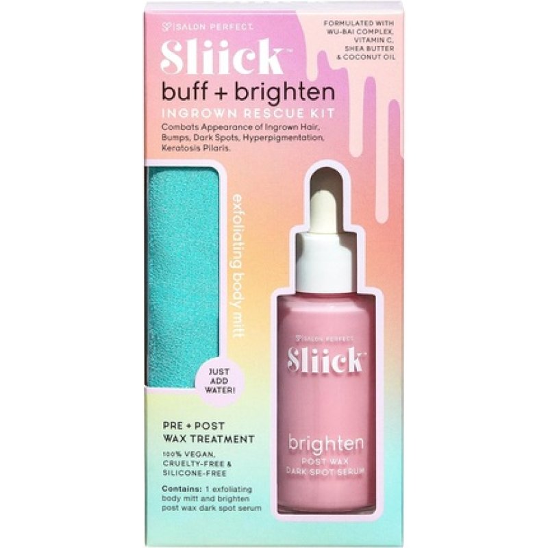 Sliick Buff and Brighten Kit 1oz 30ml with Exfoliating & Ingrown Rescue Kit Body Mitt and Exfoliating Serum