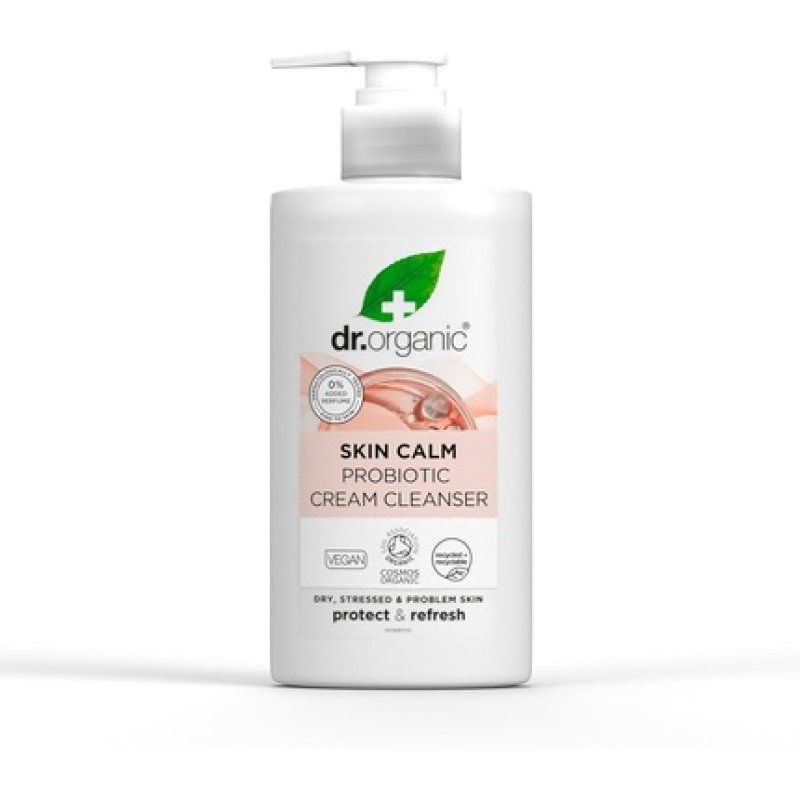 Dr Organic Skin Calm Probiotic Cream Cleanser for Redness Dry Sensitive Irritable Skin Gentle Cleansing