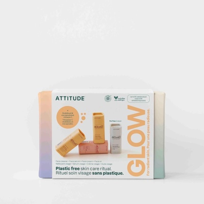 ATTITUDE Oceanly Radiant Skin Daily Facial Care Routine Box Set PHYTO GLOW Travel Size Bars - Pack of 4