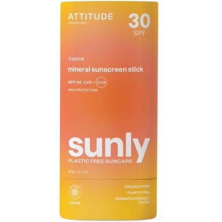 ATTITUDE Mineral Sunscreen Stick with Zinc Oxide SPF 30 EWG Verified Plastic-Free Broad Spectrum UVA/UVB Protection