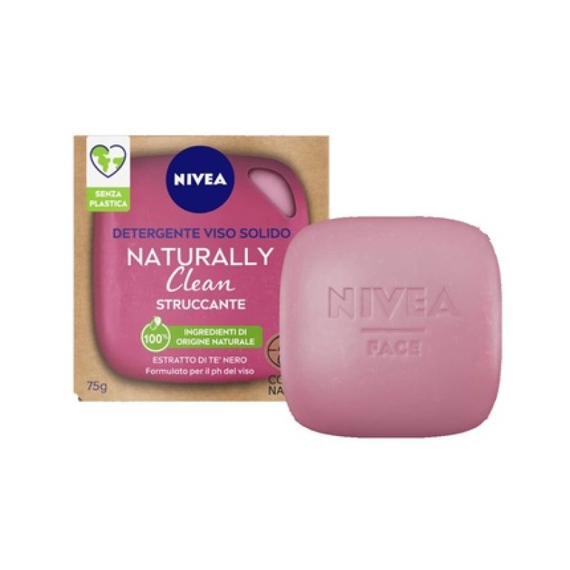 NIVEA NATURALLY CLEAN Face Makeup Remover 75g - Solid Makeup Remover with Black Tea Extract - Vegan Formula