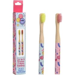 TAKE CARE Smiley Bamboo Children's Toothbrush Set - Pack of 2