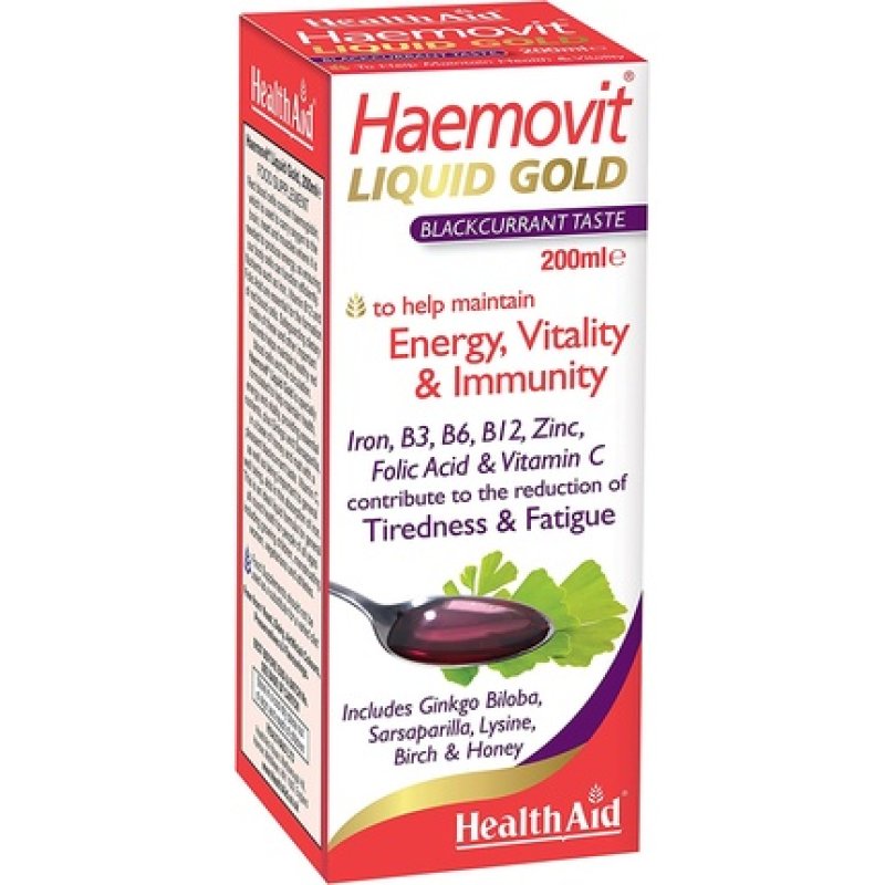 HealthAid Haemovit Gold Tonic Liquid with Iron, Malt, and B Vitamins 200ml - Vegetarian