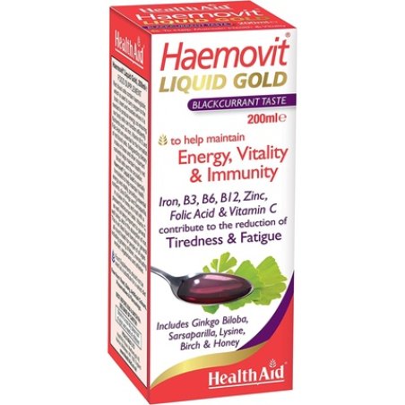 HealthAid Haemovit Gold Tonic Liquid with Iron, Malt, and B Vitamins 200ml - Vegetarian