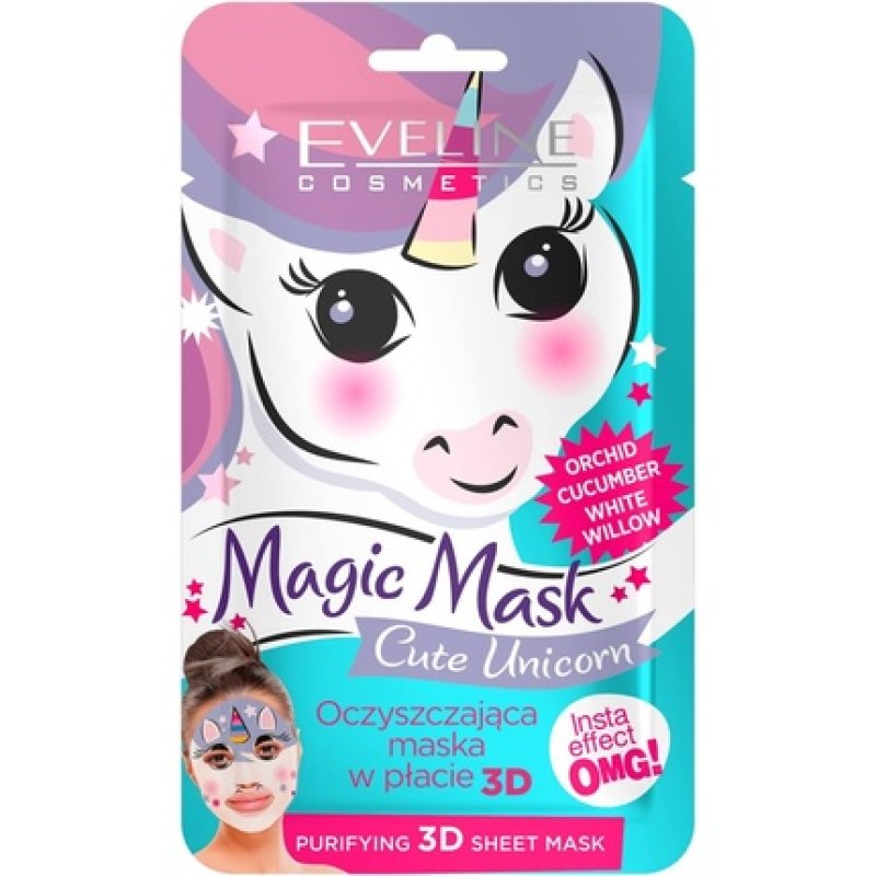 Eveline Cosmetics Magic Mask Cleaning Cloth Mask 3D Cute Unicorn