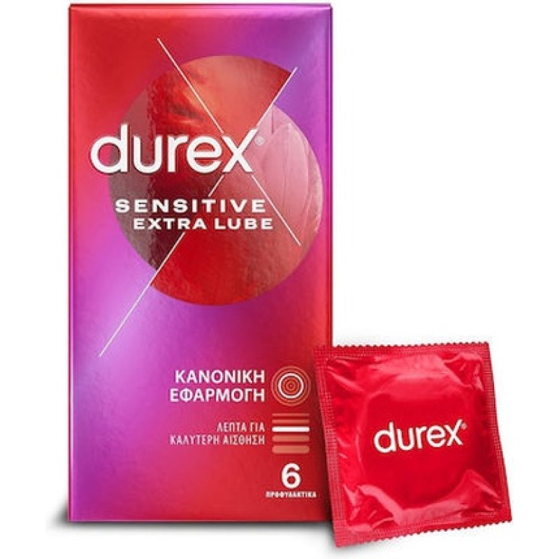 Durex Sensitive Extra Lube Condoms With Extra Lubrication Regular Fit - 6 Pieces