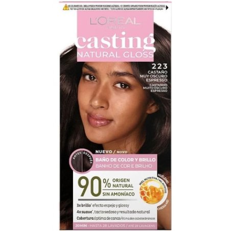 L'Oréal Paris Casting Natural Gloss Permanent Coloring, Color Bath and Shine Tone 223 Very Dark Brown 90% Natural