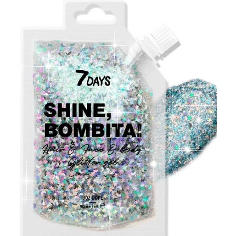 7 DAYS Silver Glitter Gel for Face, Hair, and Body with Glitter Stones and Sequins Holographic Colors Makeup for
