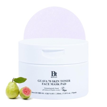 BENTON Guava 70 Skin Toner Face Mask Pad - Skin Soothing and Moisturizing Effect for All Skin Types, Elastic Skin, Pore