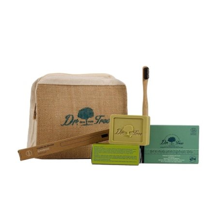 Dr. Tree The Traveller's Kit Moisturizing Shampoo Peeling Shower Gel Bamboo Soap Dish Eco Toiletry Bag