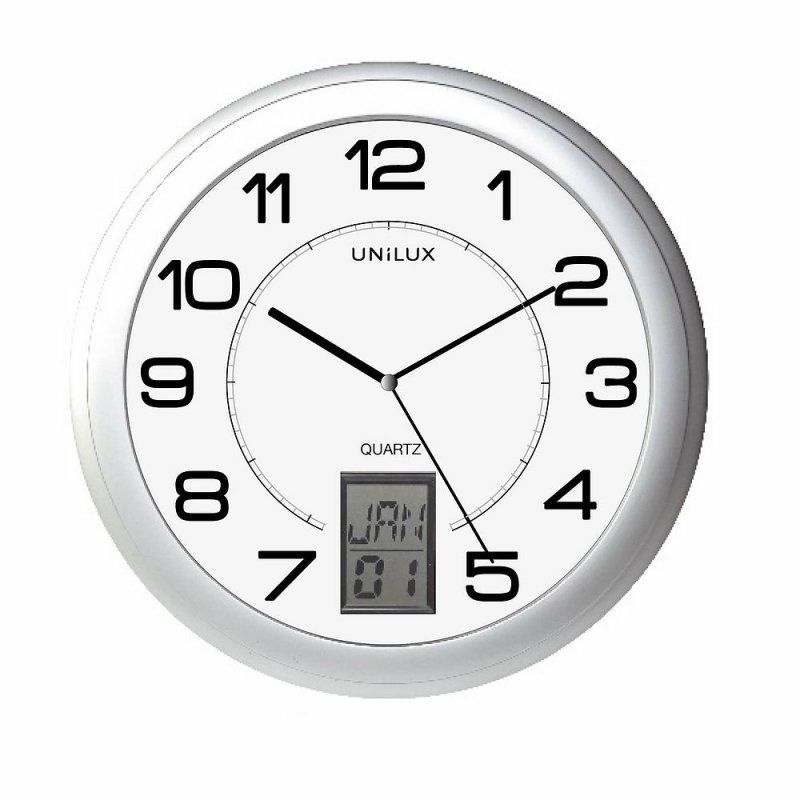Unilux 100340853 Horloge murale et de table Horloge à quartz Rond Métallique, Argent
