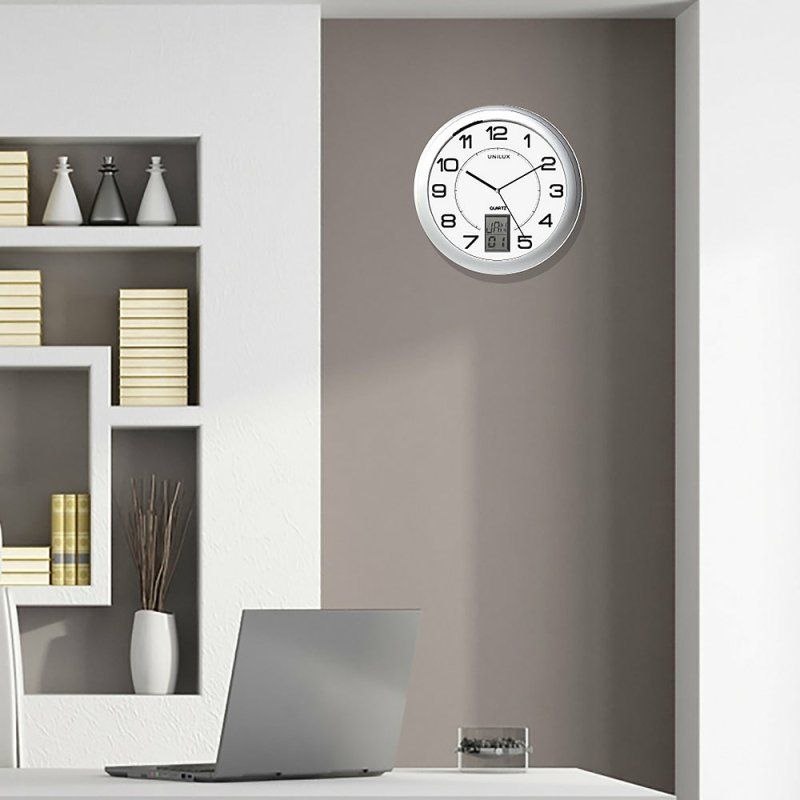 Unilux 100340853 Horloge murale et de table Horloge à quartz Rond Métallique, Argent