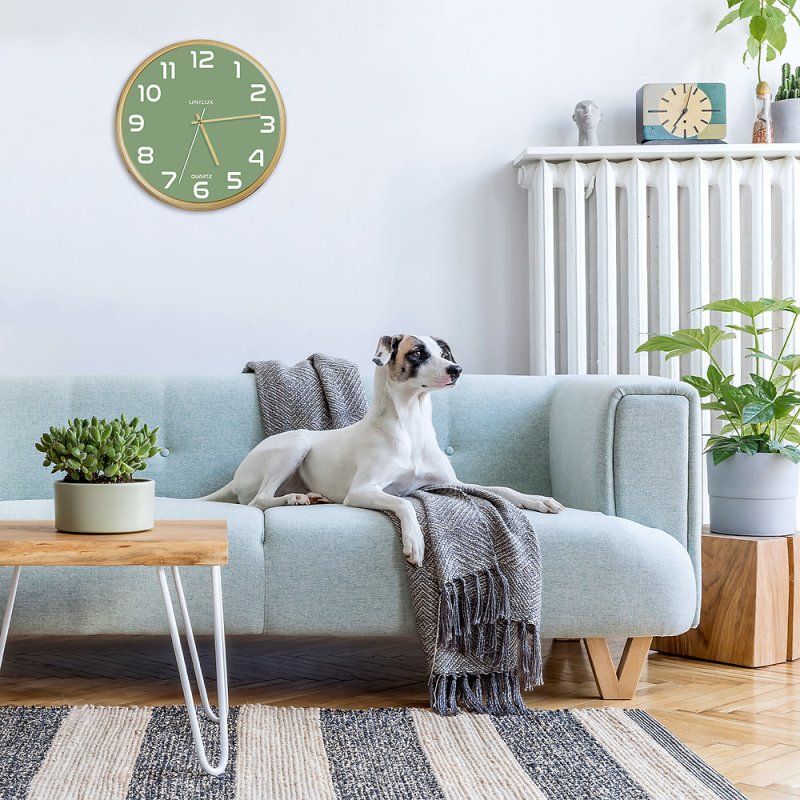 Unilux 400165098 Horloge murale et de table Horloge à quartz Rond Vert, Bois