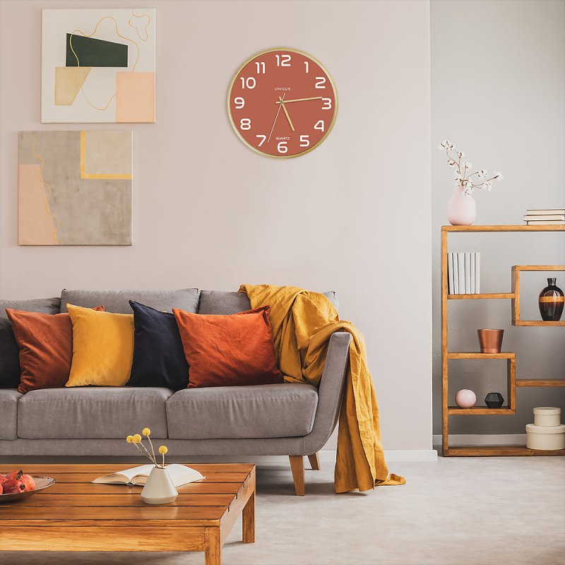 Unilux 400165111 Horloge murale et de table Horloge à quartz Rond Couleur brique, Bois