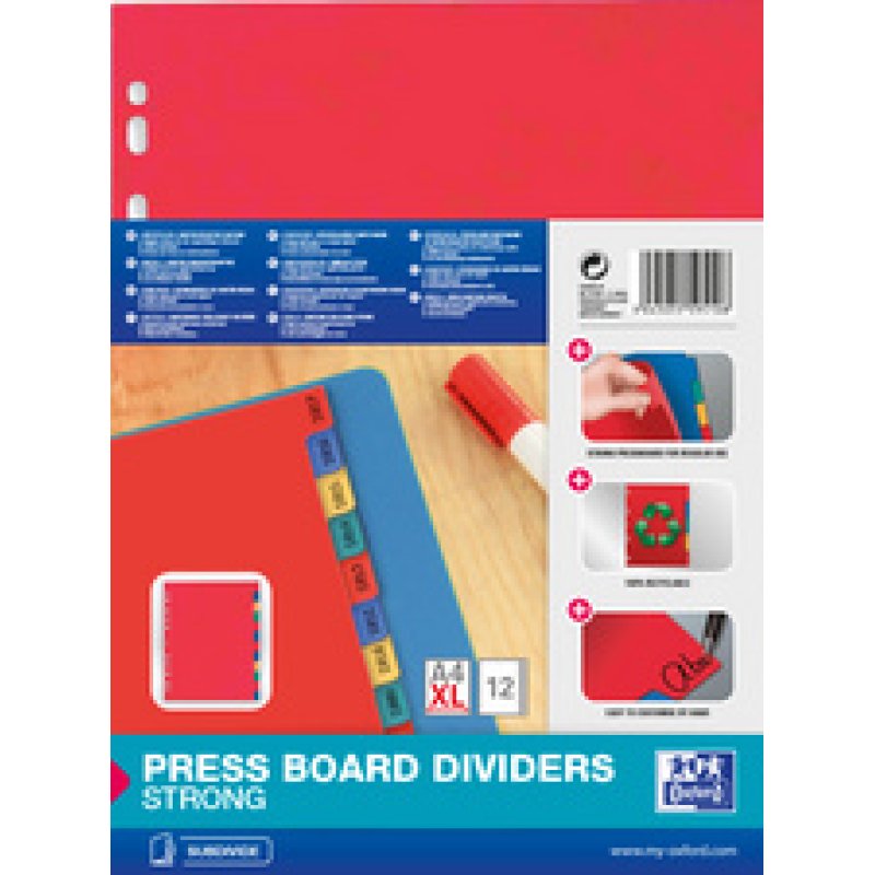 Oxford Intercalaires en carton, uni, A4 Max, 12 touches