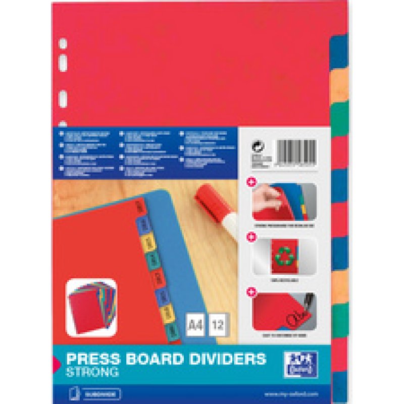 Oxford Intercalaires en carton, uni, A4 Max, 12 touches