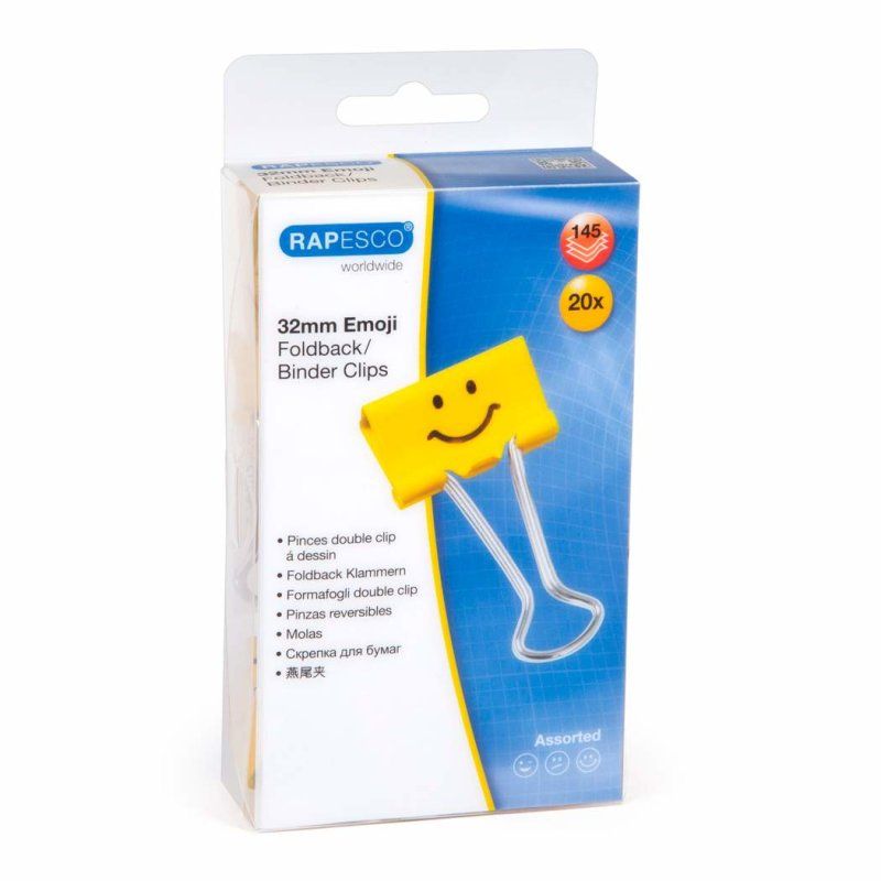 Rapesco 32mm Foldback Clips Assorted Emojis