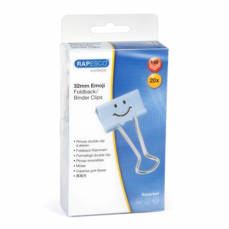 RAPESCO Pince double clip, (L)32 mm, bleu clair, émoticône