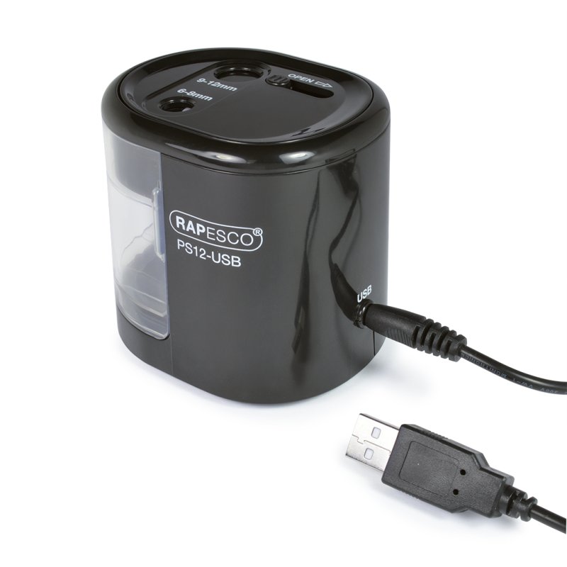 Rapesco PS12-USB Electric pencil sharpener Black, Transparent