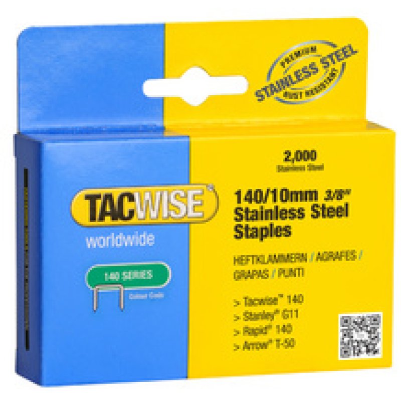 TACWISE Agrafes 140/10 mm, acier inoxydable, 5.000 pièces