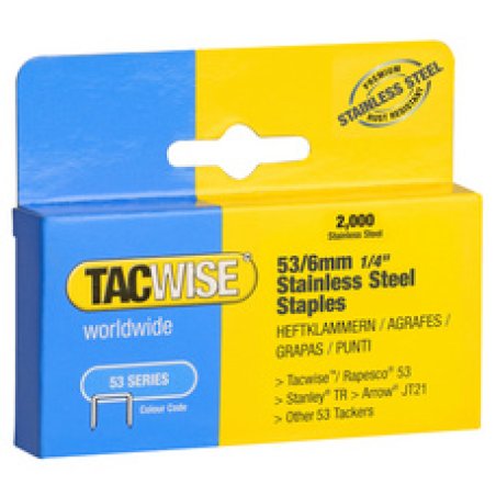 TACWISE Agrafes 53/8 mm, acier inoxydable, 2.000 pièces