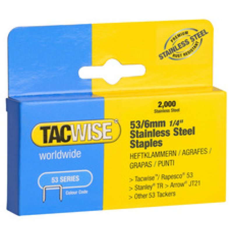 TACWISE Agrafes 53/10 mm, acier inoxydable, 2.000 pièces