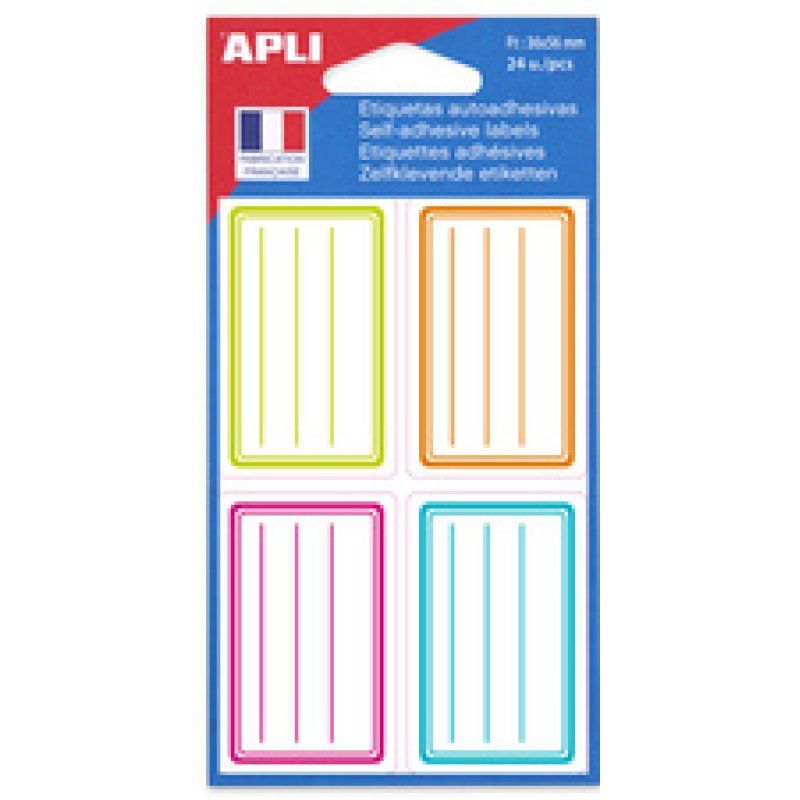 APLI Etiquettes pour livre, blanc/bleu, 34 x 75 mm lignées