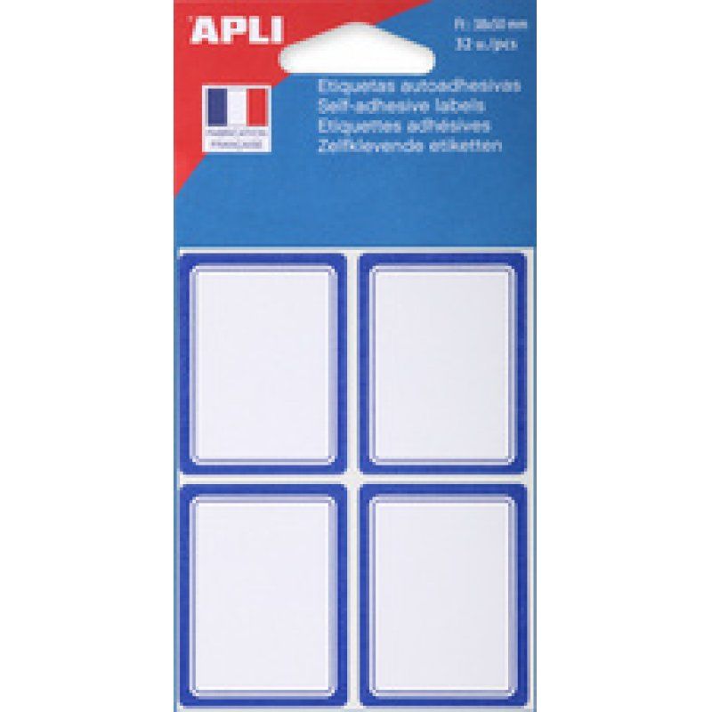APLI Etiquettes pour livre, blanc/bleu, 34 x 75 mm lignées
