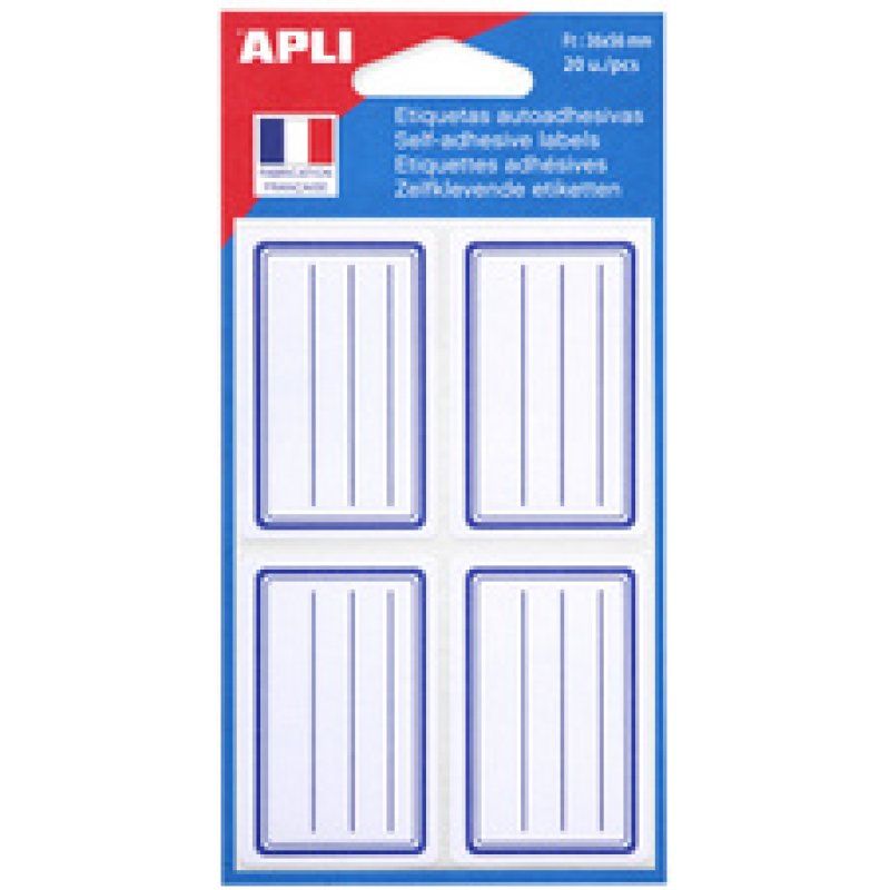 APLI Etiquettes pour livre, blanc/bleu, 34 x 75 mm lignées