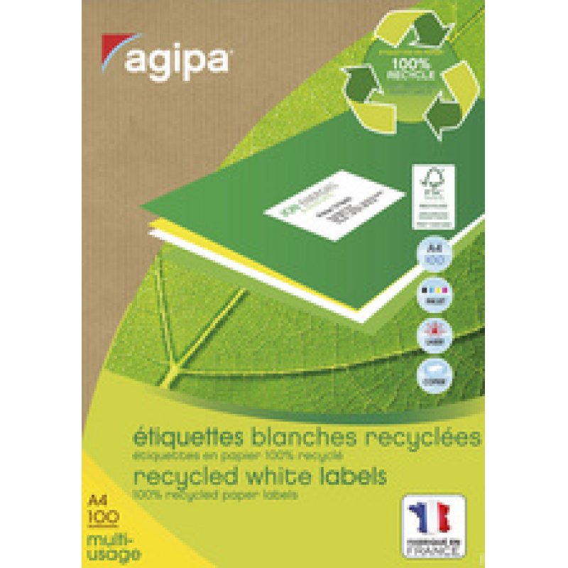 agipa Etiquette multi-usage, recyclé, 105 x 37 mm, blanc