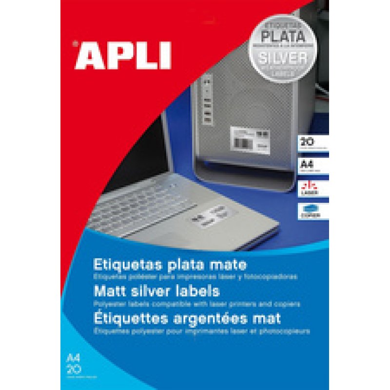 APLI Etiquette polyester, résistant, rond, argent mat