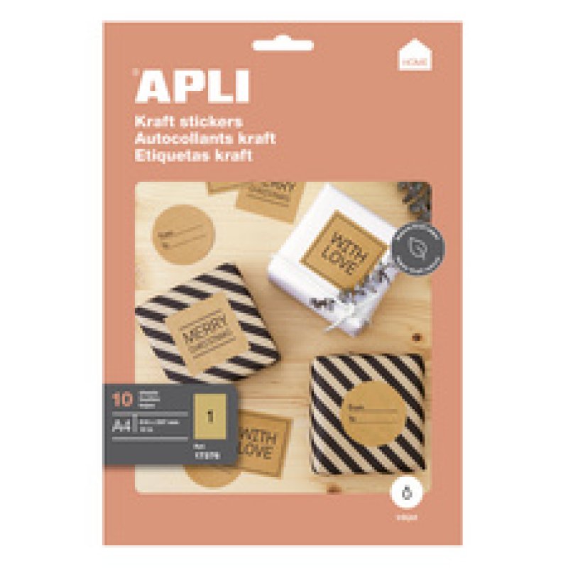 APLI Etiquette en papier kraft, 210 x 297 mm, kraft brun