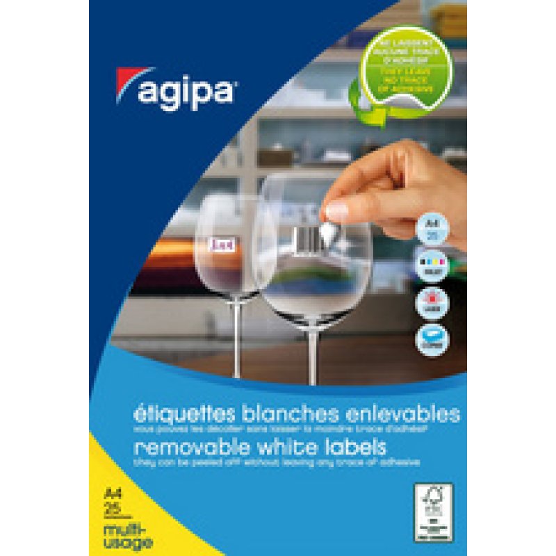 agipa Etiquette universelle, 18 x 12 mm, enlevable, blanc
