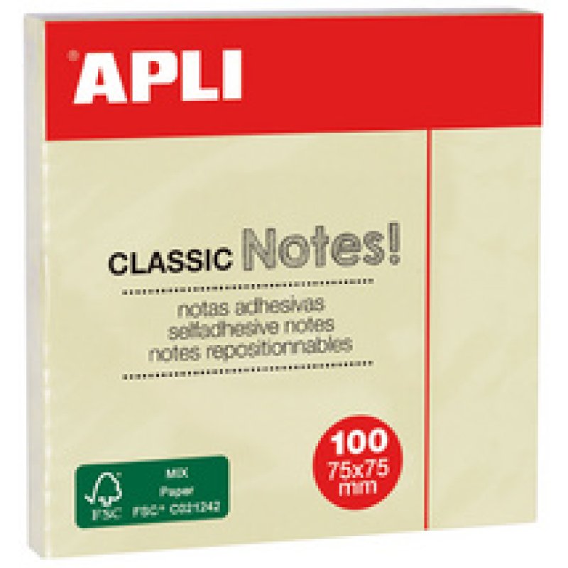 APLI Notes adhésives "CLASSIC Notes!", 75 x 50 mm, jaune