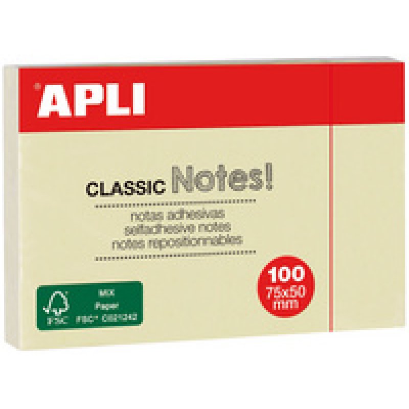 APLI Notes adhésives "CLASSIC Notes!", 75 x 75 mm, jaune