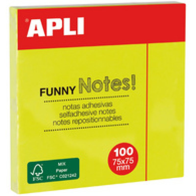 APLI Notes adhésives "FUNNY Notes!", 75 x 75 mm, rose fluo